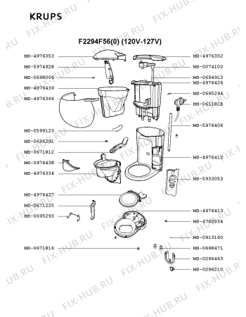 Взрыв-схема кофеварки (кофемашины) Krups F2294F56(0) - Схема узла 4P001584.4P2