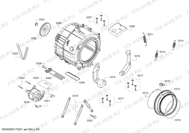 Схема №1 WM10K20SME IQ 300 с изображением Корпус для стиралки Bosch 00713815