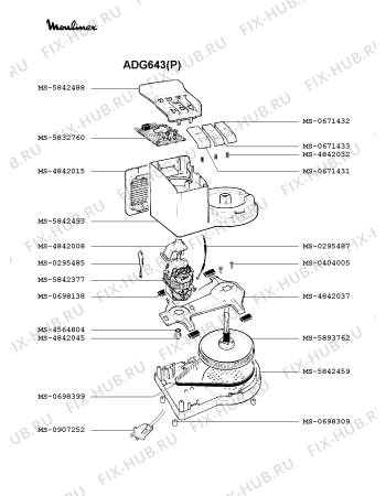 Взрыв-схема кухонного комбайна Moulinex ADG643(P) - Схема узла 5P000515.3P2