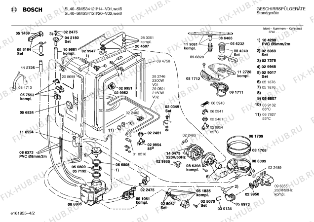 Схема №1 SMS3412II SL40 с изображением Панель для посудомойки Bosch 00282278