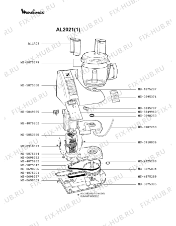 Взрыв-схема кухонного комбайна Moulinex AL2021(1) - Схема узла 4P000529.6P3