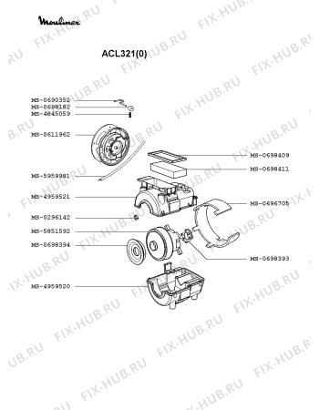 Взрыв-схема пылесоса Moulinex ACL321(0) - Схема узла 0P002210.4P2