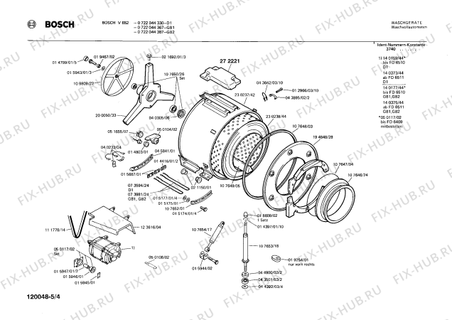 Взрыв-схема стиральной машины Bosch 0722044387 V652 - Схема узла 04