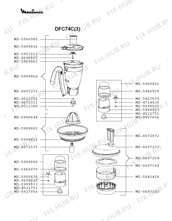 Взрыв-схема кухонного комбайна Moulinex DFC74C(3) - Схема узла ZP002962.7P2