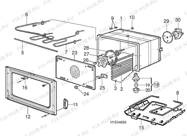 Взрыв-схема комплектующей Husqvarna Electrolux QSG652 - Схема узла H10 Main Oven Cavity (large)