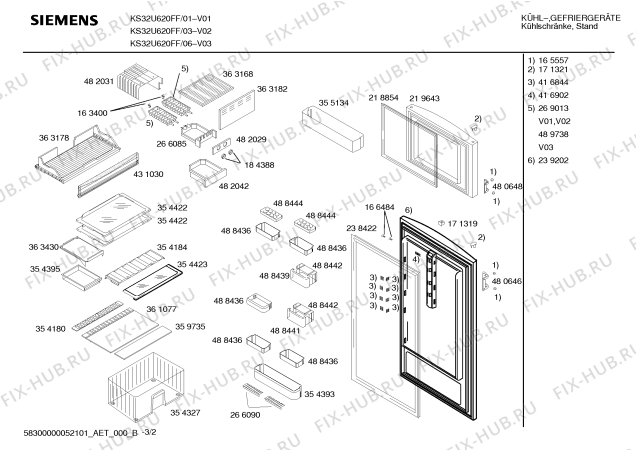 Схема №1 KS32U620FF с изображением Инструкция по эксплуатации для холодильной камеры Siemens 00584765