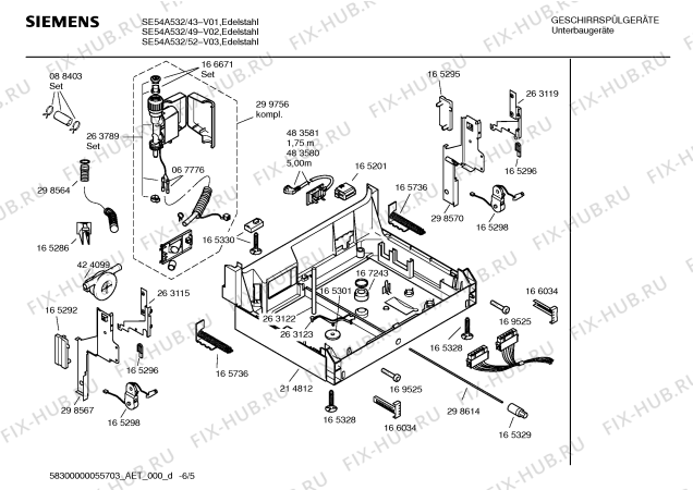 Взрыв-схема посудомоечной машины Siemens SE54A532 - Схема узла 05
