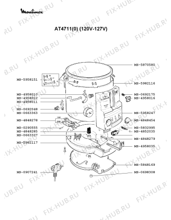 Взрыв-схема тостера (фритюрницы) Moulinex AT4711(0) - Схема узла 5P002102.9P2