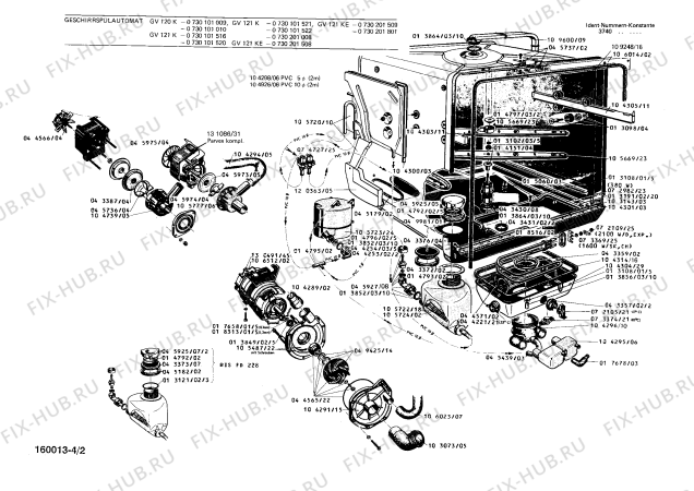 Взрыв-схема посудомоечной машины Bosch 0730201509 GV121KE - Схема узла 02