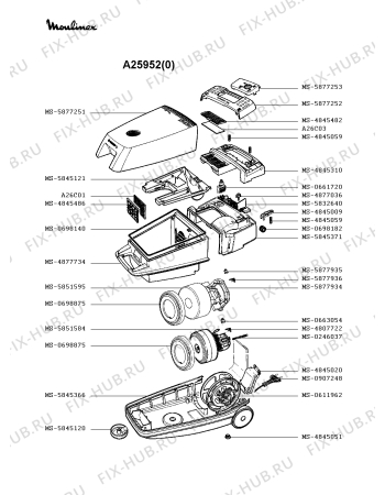 Взрыв-схема пылесоса Moulinex A25952(0) - Схема узла FP002323.5P2