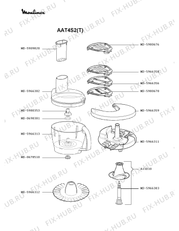 Взрыв-схема кухонного комбайна Moulinex AAT4S2(T) - Схема узла UP002631.0P3