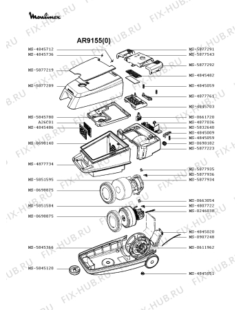 Взрыв-схема пылесоса Moulinex AR9155(0) - Схема узла 4P002376.4P2