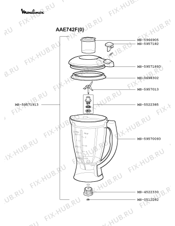 Взрыв-схема блендера (миксера) Moulinex AAE742F(0) - Схема узла 1P001177.3P2