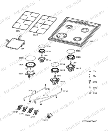 Взрыв-схема плиты (духовки) Electrolux EKG51105OX - Схема узла Hob