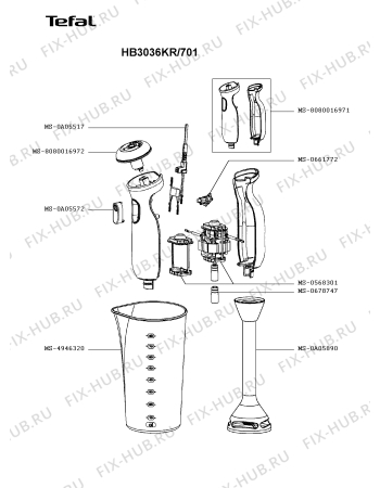 Схема №1 HB3036KR/701 с изображением Часть корпуса для электромиксера Tefal MS-8080016971