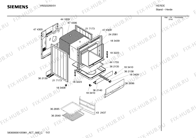 Взрыв-схема плиты (духовки) Siemens HN322200 - Схема узла 02