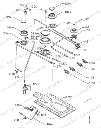 Взрыв-схема плиты (духовки) Electrolux EK661G - Схема узла Functional parts 267