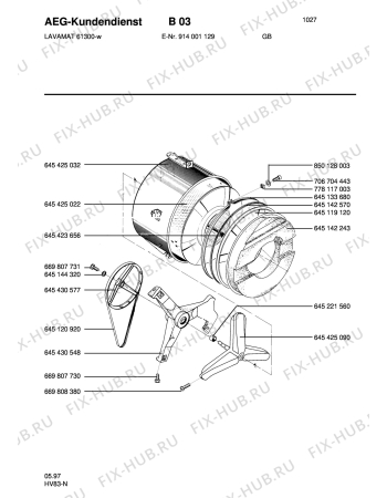 Взрыв-схема стиральной машины Aeg LAV61300 GB - Схема узла Tub and drum