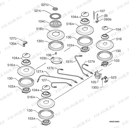 Взрыв-схема плиты (духовки) Electrolux EHT7780K - Схема узла Functional parts 267