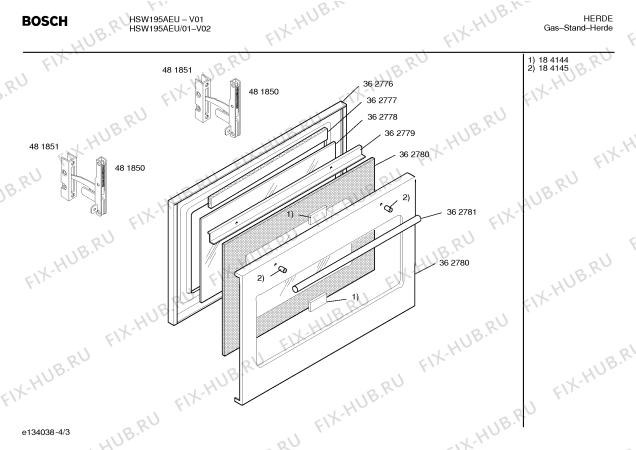 Схема №1 HSW195A Bosch Solitaire с изображением Инструкция по эксплуатации для плиты (духовки) Bosch 00529162