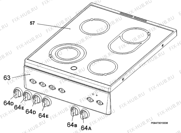 Взрыв-схема плиты (духовки) Electrolux EKC5052X - Схема узла Section 4