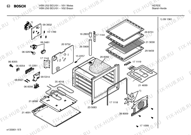 Схема №1 HSN280BEU с изображением Планка для электропечи Bosch 00354016