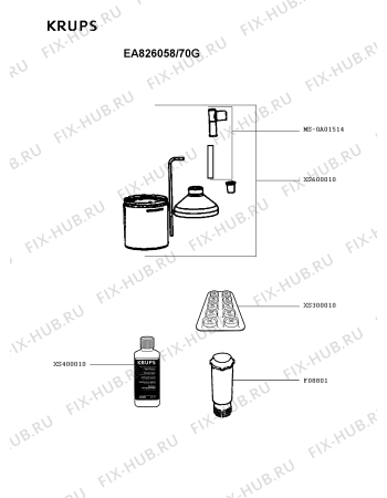 Взрыв-схема кофеварки (кофемашины) Krups EA826058/70G - Схема узла XP004708.5P4