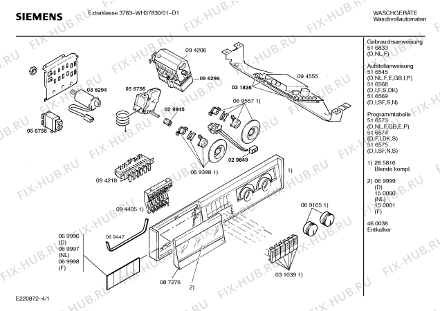 Схема №1 WH37830 Extraklasse 3783 с изображением Вставка для ручки для стиральной машины Siemens 00150000