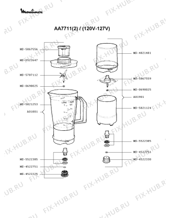 Взрыв-схема кухонного комбайна Moulinex AA7711(2) - Схема узла 6P000238.2P2