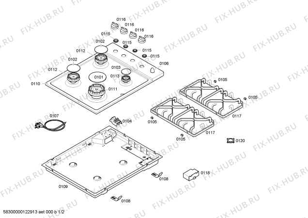 Схема №1 ER11153IL с изображением Столешница для плиты (духовки) Siemens 00608682