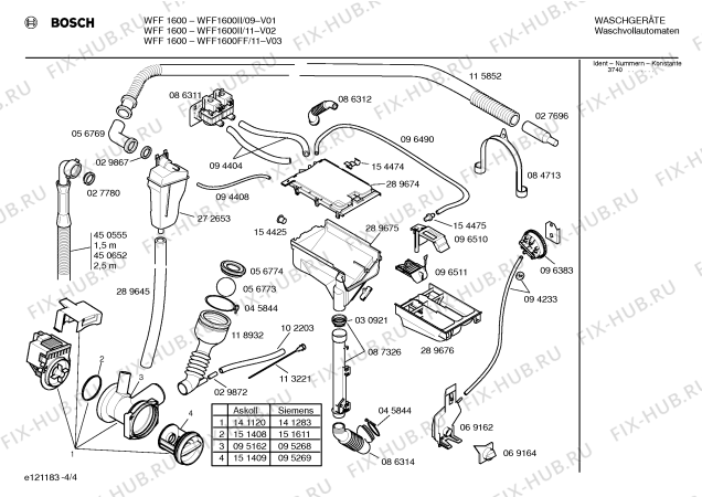 Схема №1 WFF1600FF WFF1600 с изображением Инструкция по эксплуатации для стиралки Bosch 00518101