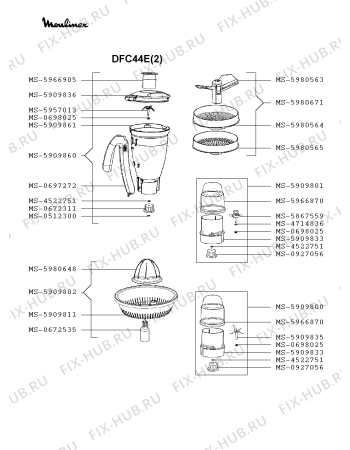 Взрыв-схема кухонного комбайна Moulinex DFC44E(2) - Схема узла RP002749.5P3