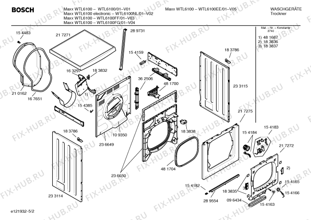 Взрыв-схема сушильной машины Bosch WTL6100EE Maxx WTL6100 - Схема узла 02