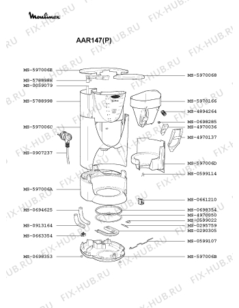 Взрыв-схема кофеварки (кофемашины) Moulinex AAR147(P) - Схема узла 1P001850.5P2
