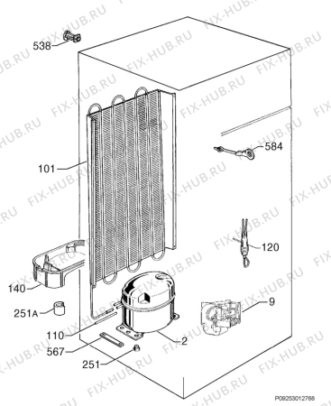 Взрыв-схема холодильника Privileg 0813485/40325 - Схема узла Cooling system 017