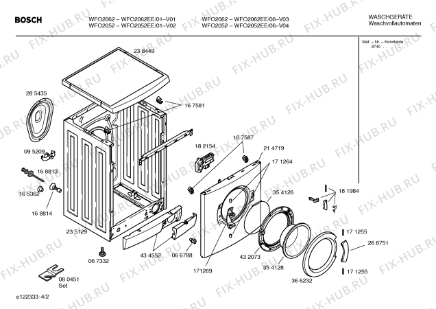 Взрыв-схема стиральной машины Bosch WFO2062EE Bosch Maxx WFO 2062 - Схема узла 02