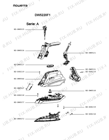 Взрыв-схема утюга (парогенератора) Rowenta DW5220F1 - Схема узла 7P005641.9P2