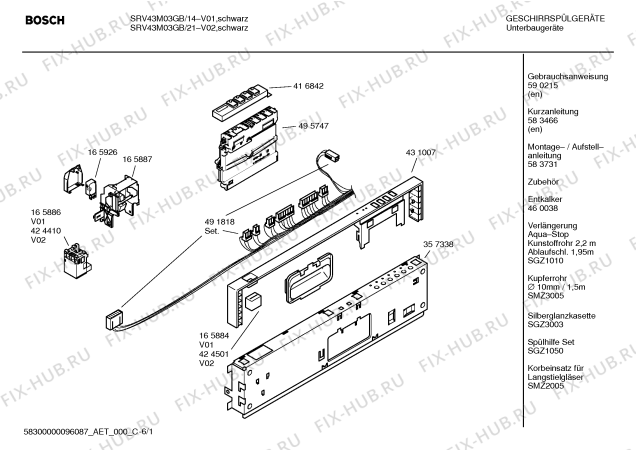 Схема №1 SRV43M03GB с изображением Краткая инструкция для посудомойки Bosch 00583466