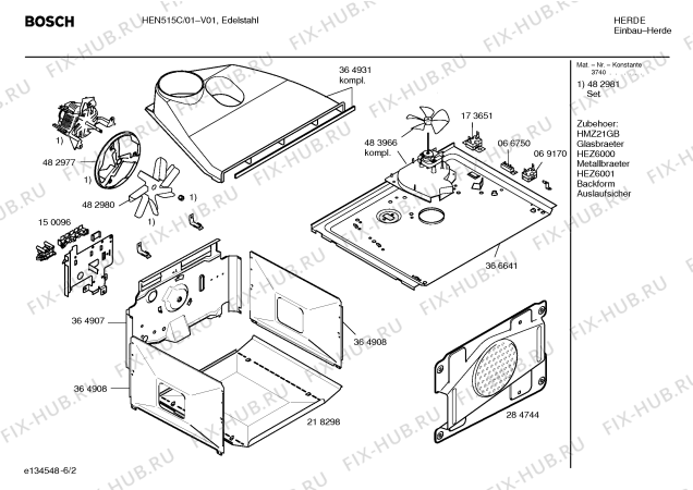 Схема №1 HEN515C с изображением Инструкция по эксплуатации для плиты (духовки) Bosch 00582856