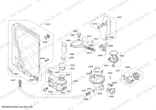 Взрыв-схема посудомоечной машины Bosch SMU67M02SK SuperSilence - Схема узла 04