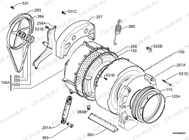 Взрыв-схема стиральной машины Electrolux EWX14540W - Схема узла Functional parts 267