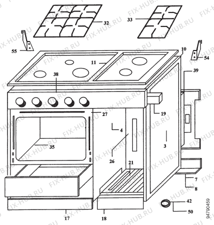 Взрыв-схема плиты (духовки) Fagor CF1-40PBUTANO - Схема узла Section 1