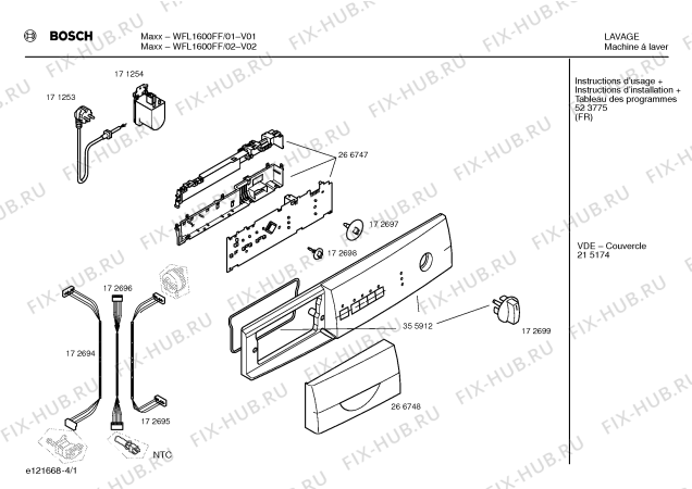Схема №1 WFL1600FF Maxx с изображением Инструкция по установке и эксплуатации для стиралки Bosch 00523775