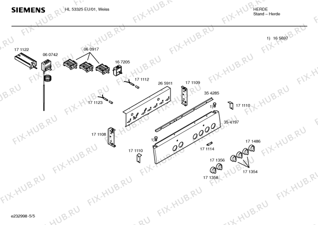 Взрыв-схема плиты (духовки) Siemens HL53325EU - Схема узла 05