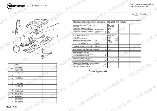 Взрыв-схема холодильника Neff K4425X1 - Схема узла 03