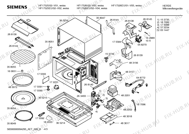 Взрыв-схема микроволновой печи Siemens HF17526EU - Схема узла 03
