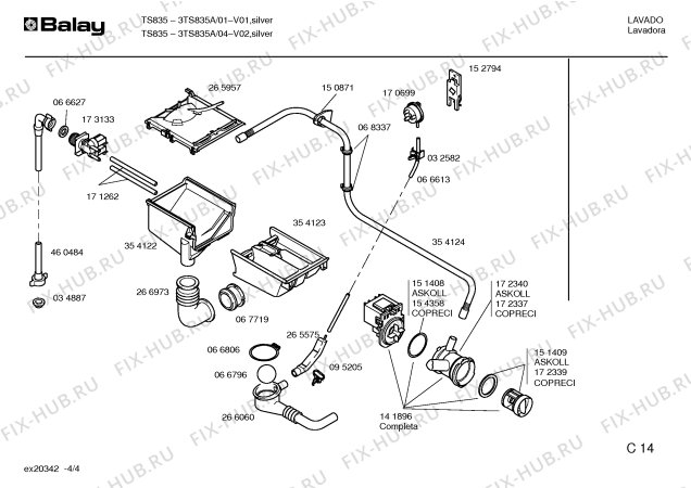 Схема №1 3TS835A TS835 с изображением Корпус для стиралки Bosch 00216790