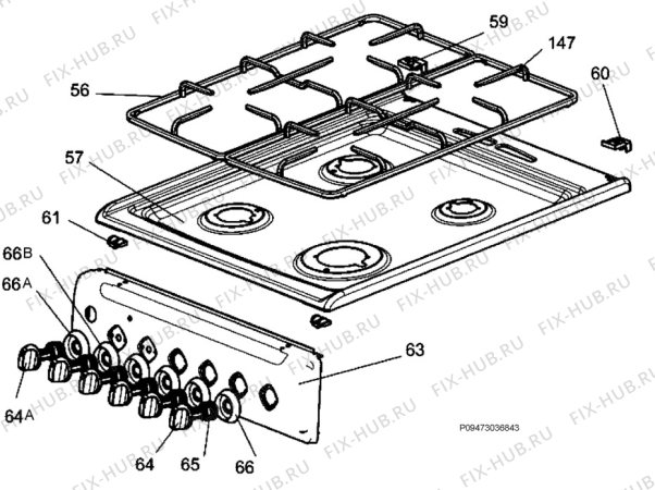 Взрыв-схема плиты (духовки) Electrolux EKK500103W - Схема узла Section 4