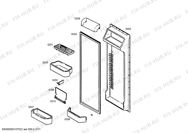 Схема №2 KG57U980 с изображением Панель для холодильной камеры Siemens 00241519