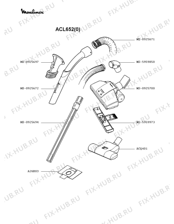 Взрыв-схема пылесоса Moulinex ACL652(0) - Схема узла FP002229.9P3